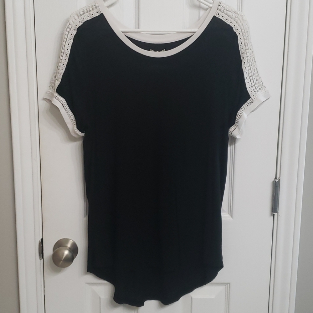 Sz 12/14  Black shirt with lace detail